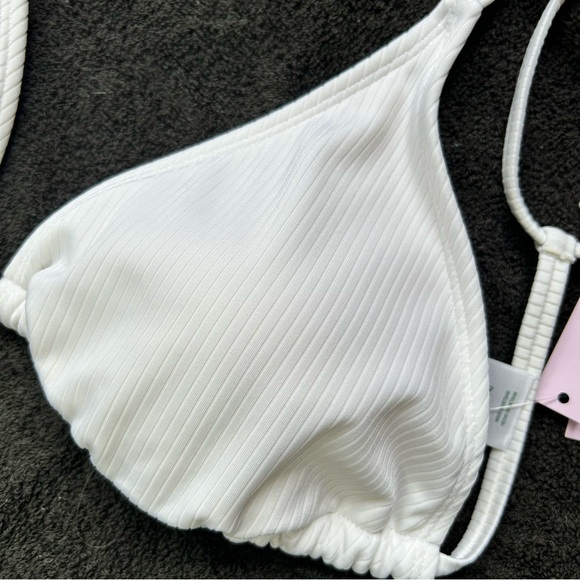 Wild Fable White Strappy Ribbed Triangle Halter Bikini Top with Criss-Cross Back - Picture 6 of 11
